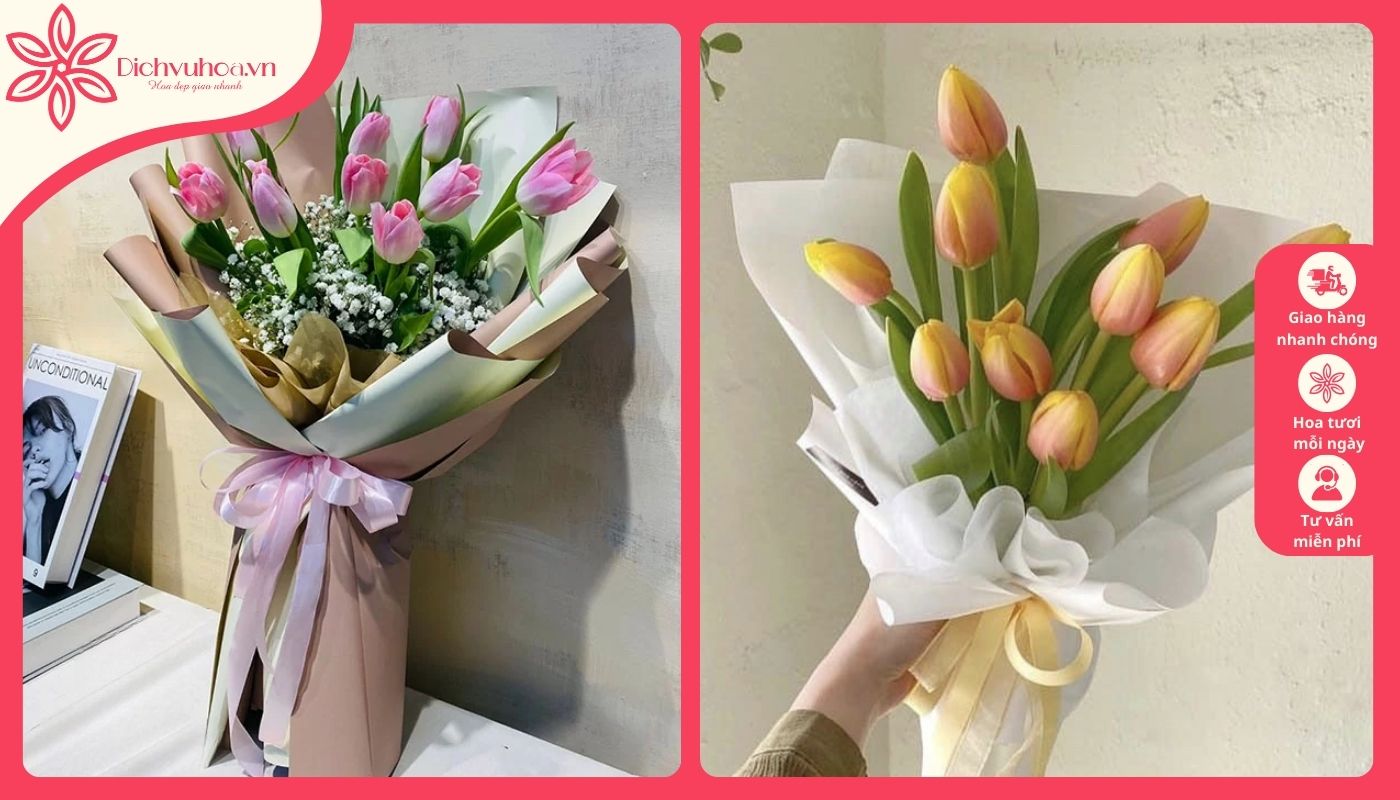 Hoa tulip cầm tay, mang đến vẻ đẹp thanh lịch và tinh tế cho cô dâu trong ngày cưới