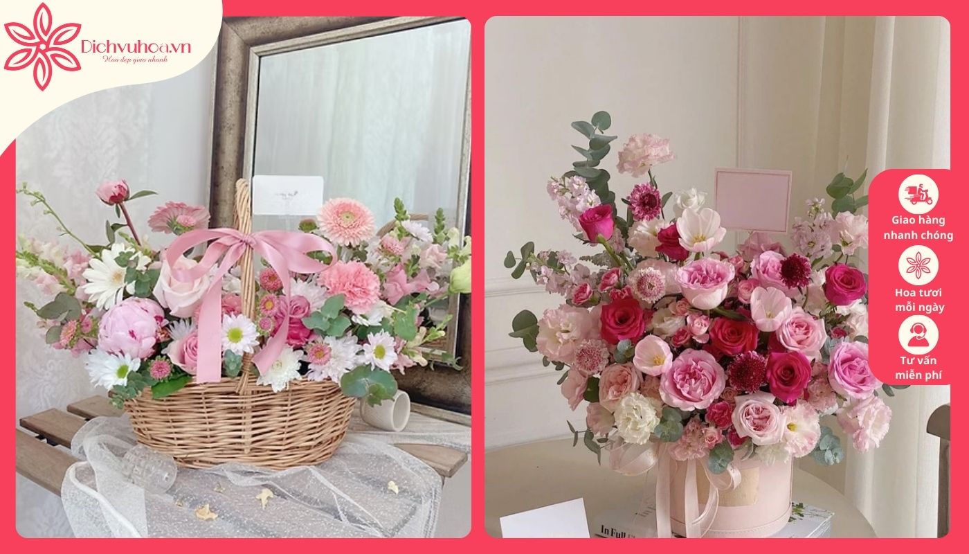 Giỏ hoa đẹp tặng con gái yêu Giỏ hoa đẹp tặng con gái yêu
