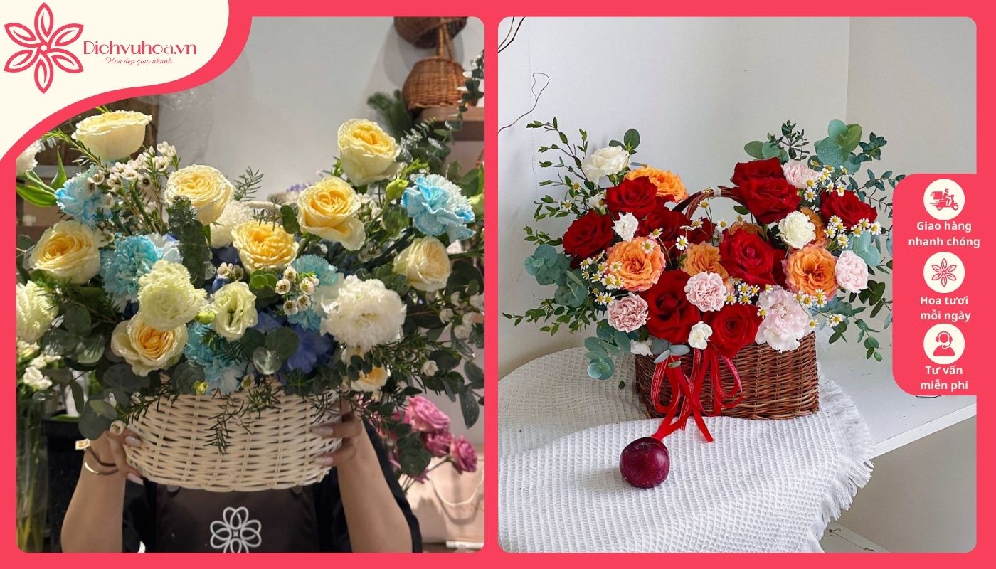 Giỏ hoa tặng chồng trang nhã Giỏ hoa tặng chồng trang nhã