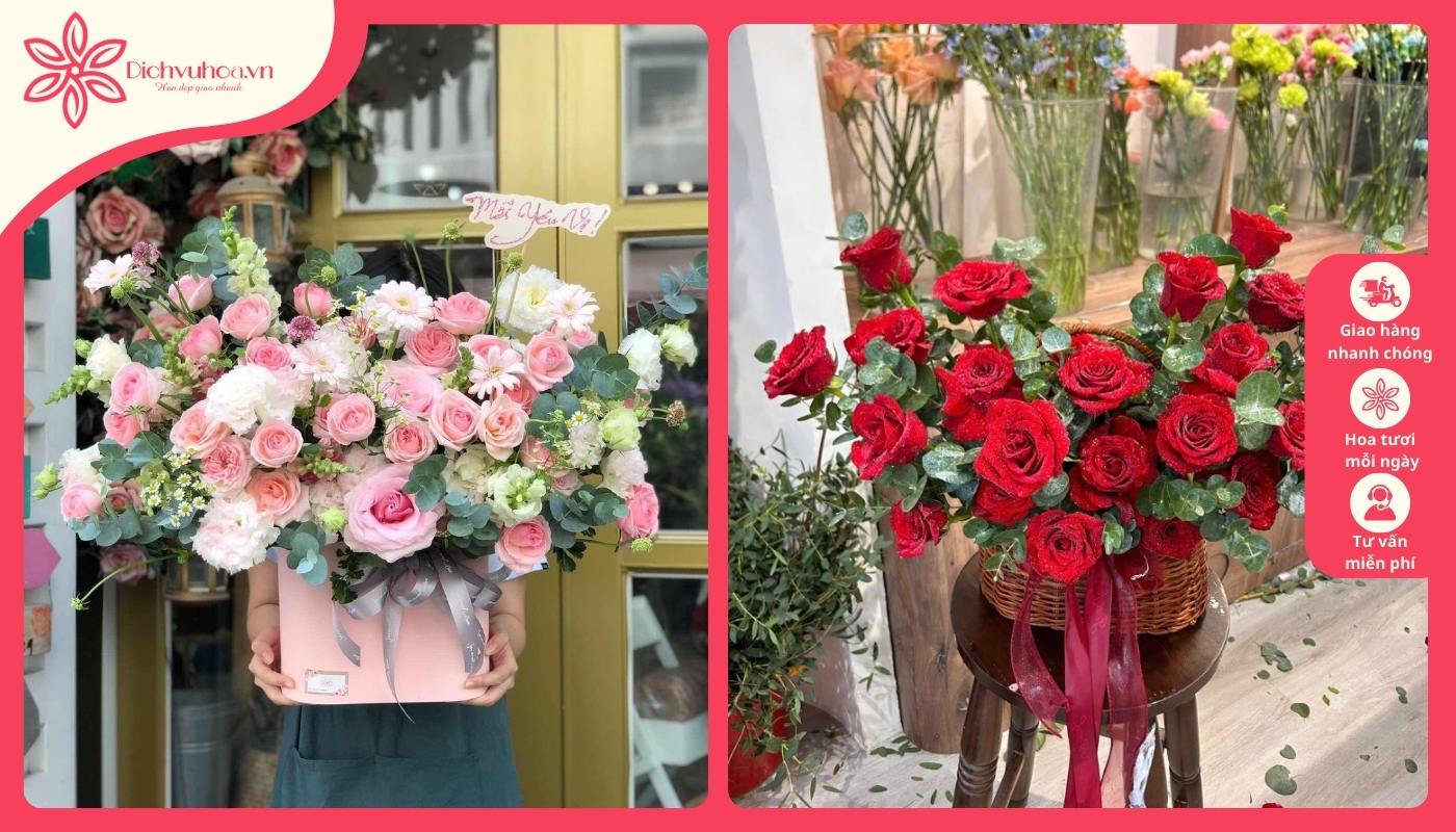 Giỏ hoa cho Valentine dành tặng người yêu Giỏ hoa cho Valentine dành tặng người yêu
