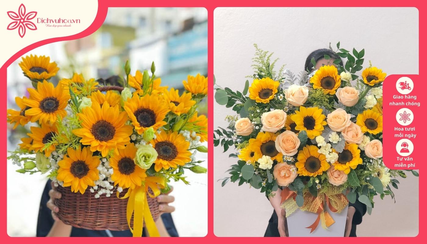 Giỏ hoa hướng dương rực rỡ Giỏ hoa hướng dương rực rỡ