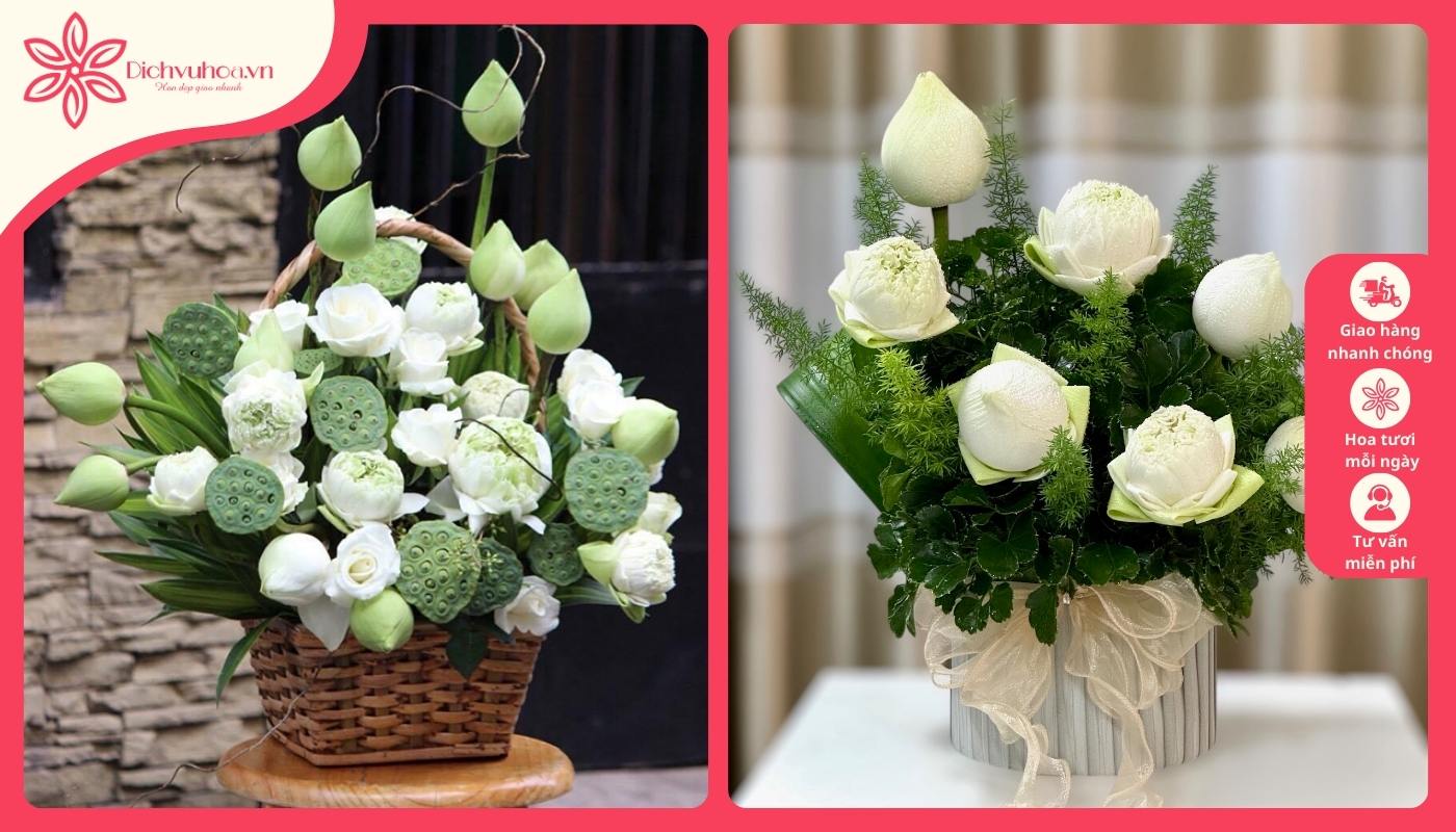 Giỏ hoa sen thể hiện sự kính trọng Giỏ hoa sen thể hiện sự kính trọng